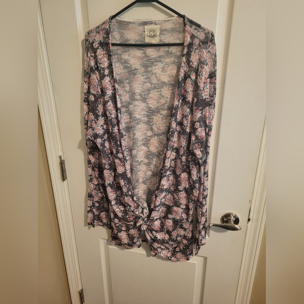 Floral slub kimono cardigan 4x/5x